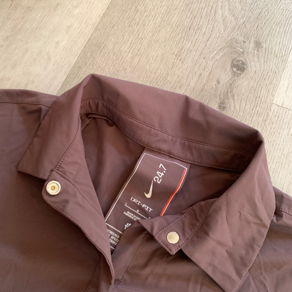 Nike 24.7 Dri-Fit Mens Large Mauve Brown Snap Button Down Long Sleeve Shirt L